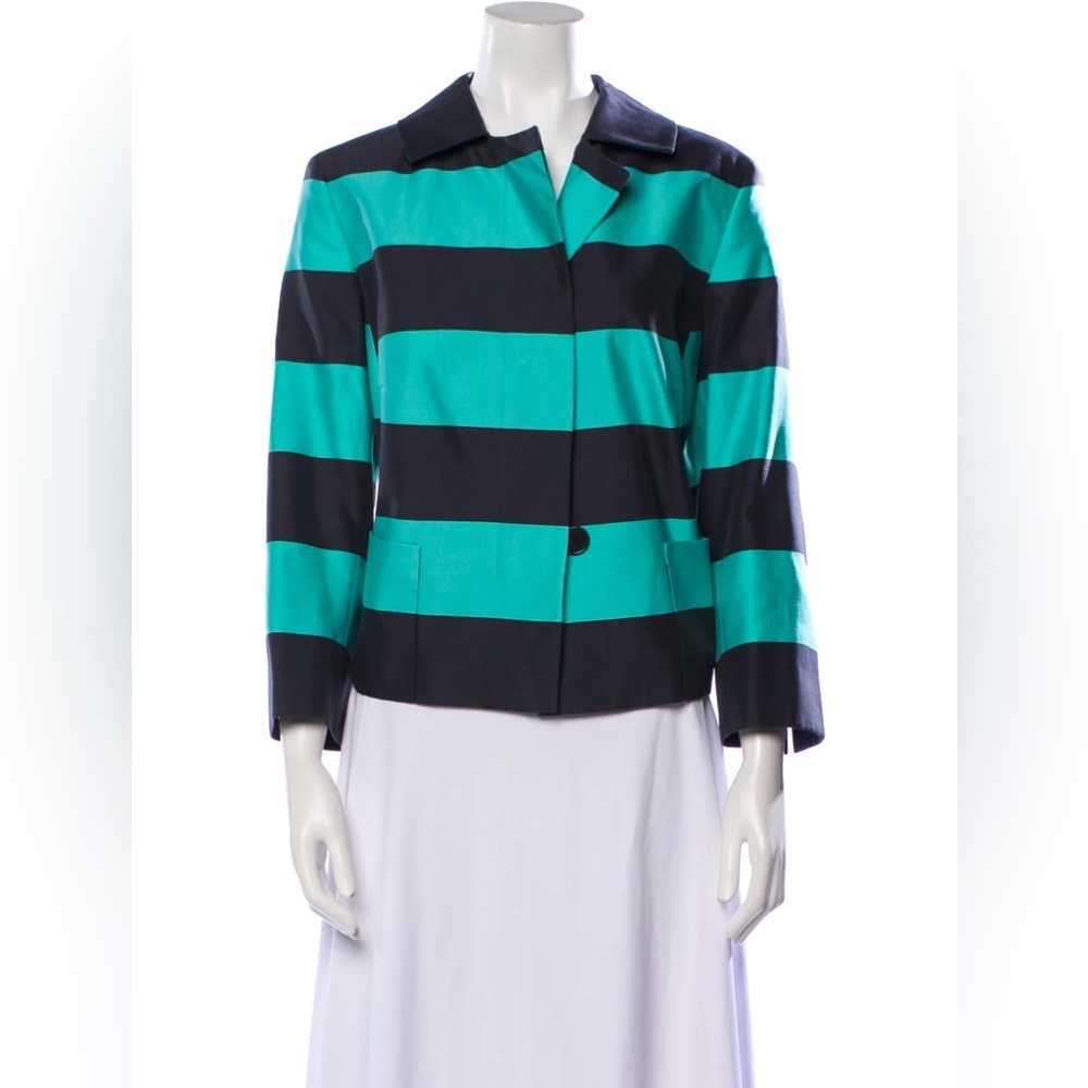 $1395 AKRIS Punto navy-pool stripe relaxed fit jacket 12
